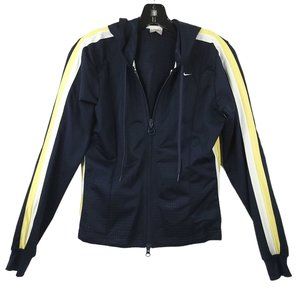 Nike Hooded Mesh Full Zip Athletic Track Jacket Size S Navy Blue White Yellow